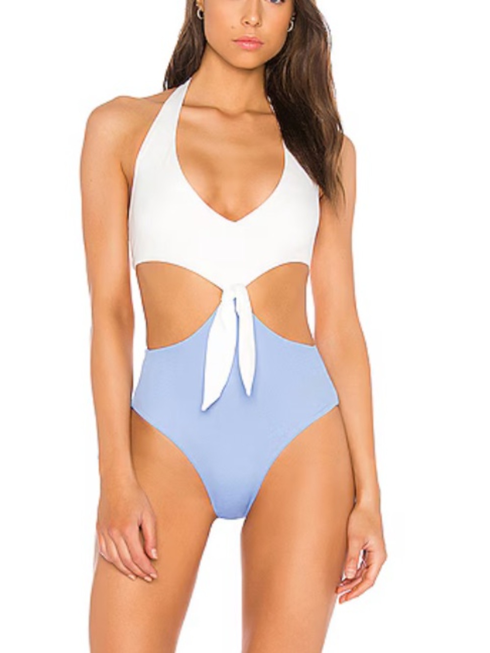 NWT Onia Lucy Halter One-Piece in White and Blue